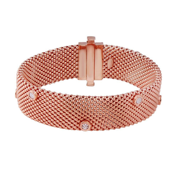 Closeout-Silver 925 Rose Gold Plated Round Charm CZ  Band Bracelet - SPB00007 | Silver Palace Inc.