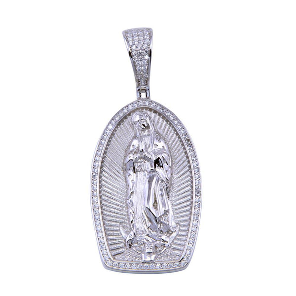 Rhodium Plated 925 Sterling Silver CZ Our Lady of Guadalupe Pendant - SLP00288 | Silver Palace Inc.