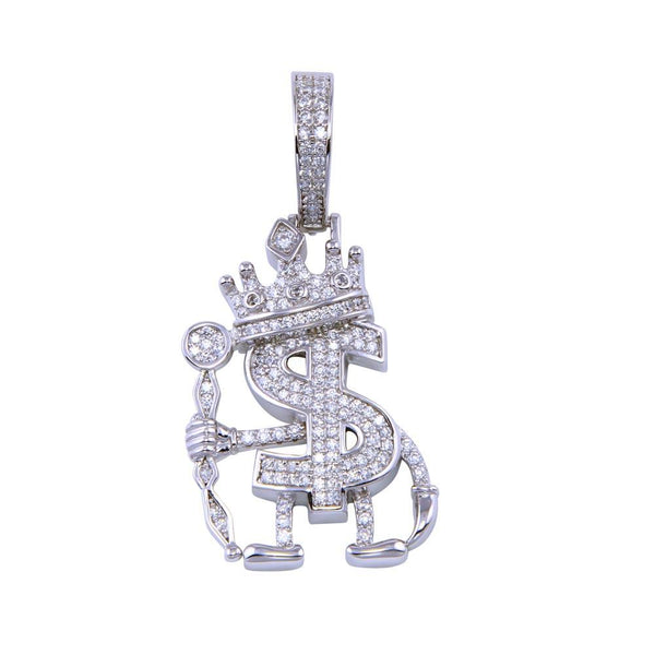 Rhodium Plated 925 Sterling Silver CZ Dollar King Pendant - SLP00289 | Silver Palace Inc.