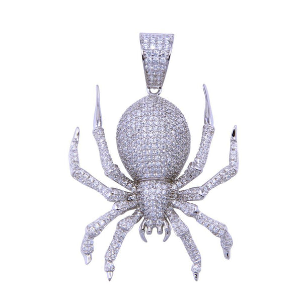 Rhodium Plated 925 Sterling Silver CZ Spider Pendant - SLP00292 | Silver Palace Inc.