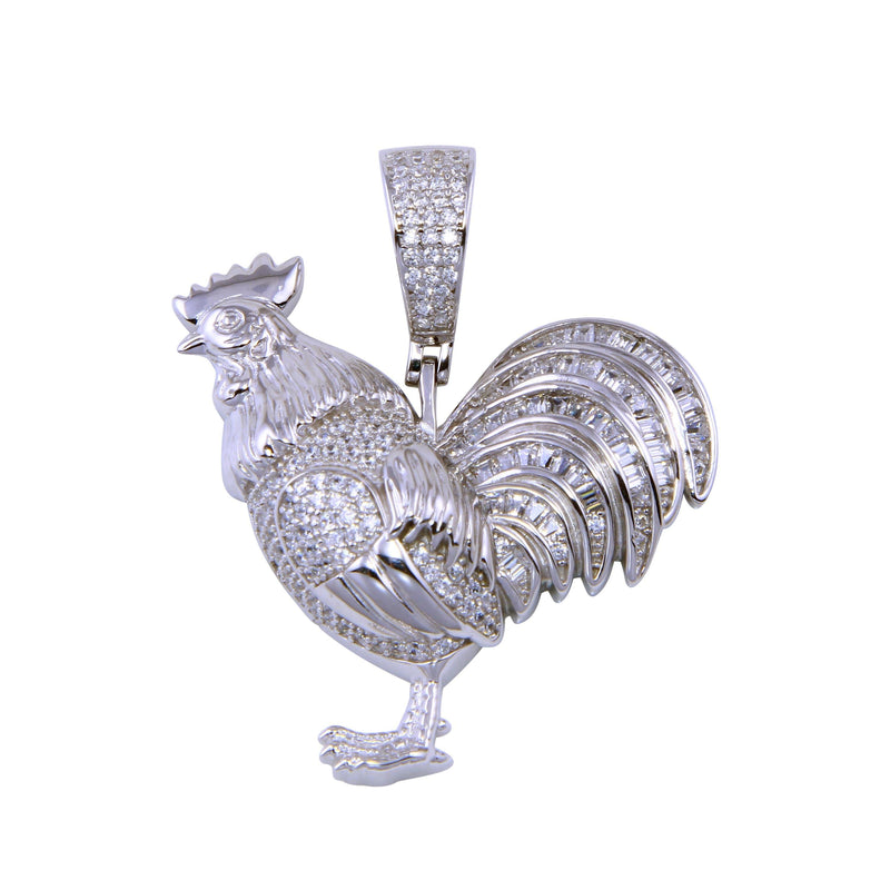 Rhodium Plated 925 Sterling Silver CZ Rooster Pendant - SLP00293 | Silver Palace Inc.