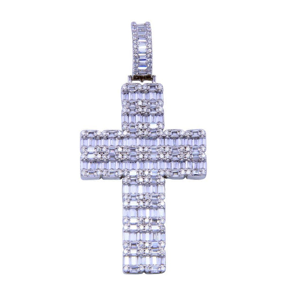 Rhodium Plated 925 Sterling Silver CZ Encrusted Cross Pendant - SLP00318 | Silver Palace Inc.