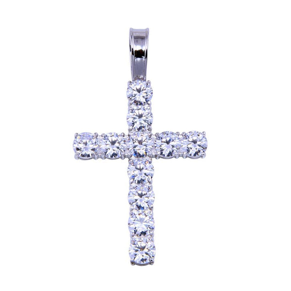 Rhodium Plated 925 Sterling Silver CZ Small Bubble Cross Pendant - SLP00321 | Silver Palace Inc.