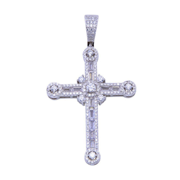 Rhodium Plated 925 Sterling Silver CZ Baguette Cross Pendant - SLP00322 |  Silver Palace Inc.