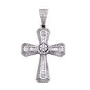 Rhodium Plated 925 Sterling Silver CZ Cross Disc Center Hip Hop Pendant - SLP00325 | Silver Palace Inc.