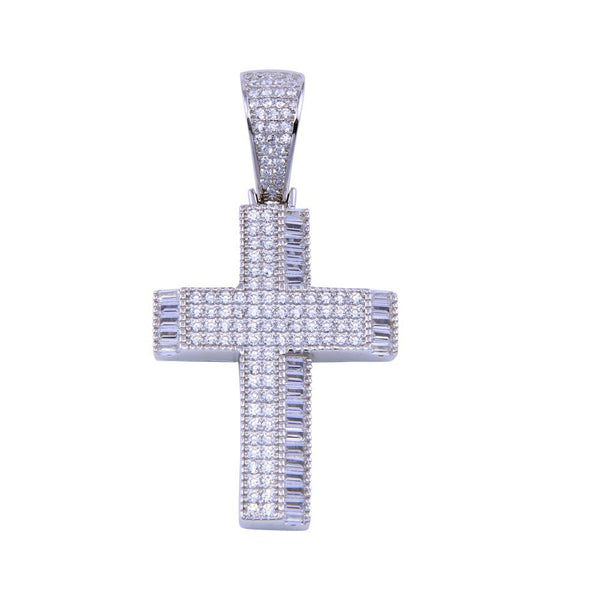 Rhodium Plated 925 Sterling Silver CZ Small Dual Cross Pendant - SLP00326 | Silver Palace Inc.