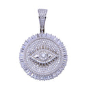 Rhodium Plated 925 Sterling Silver CZ Encrusted Eye Disc Pendant - SLP00335 | Silver Palace Inc.