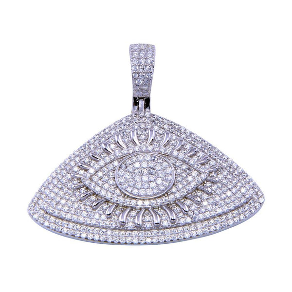 Rhodium Plated 925 Sterling Silver CZ Encrusted Eye Pendant - SLP00339 | Silver Palace Inc.
