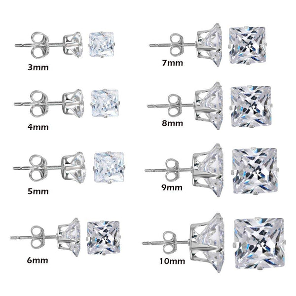 Silver 925 Square Clear CZ Stud Earring - STUD SQ CL | Silver Palace Inc.