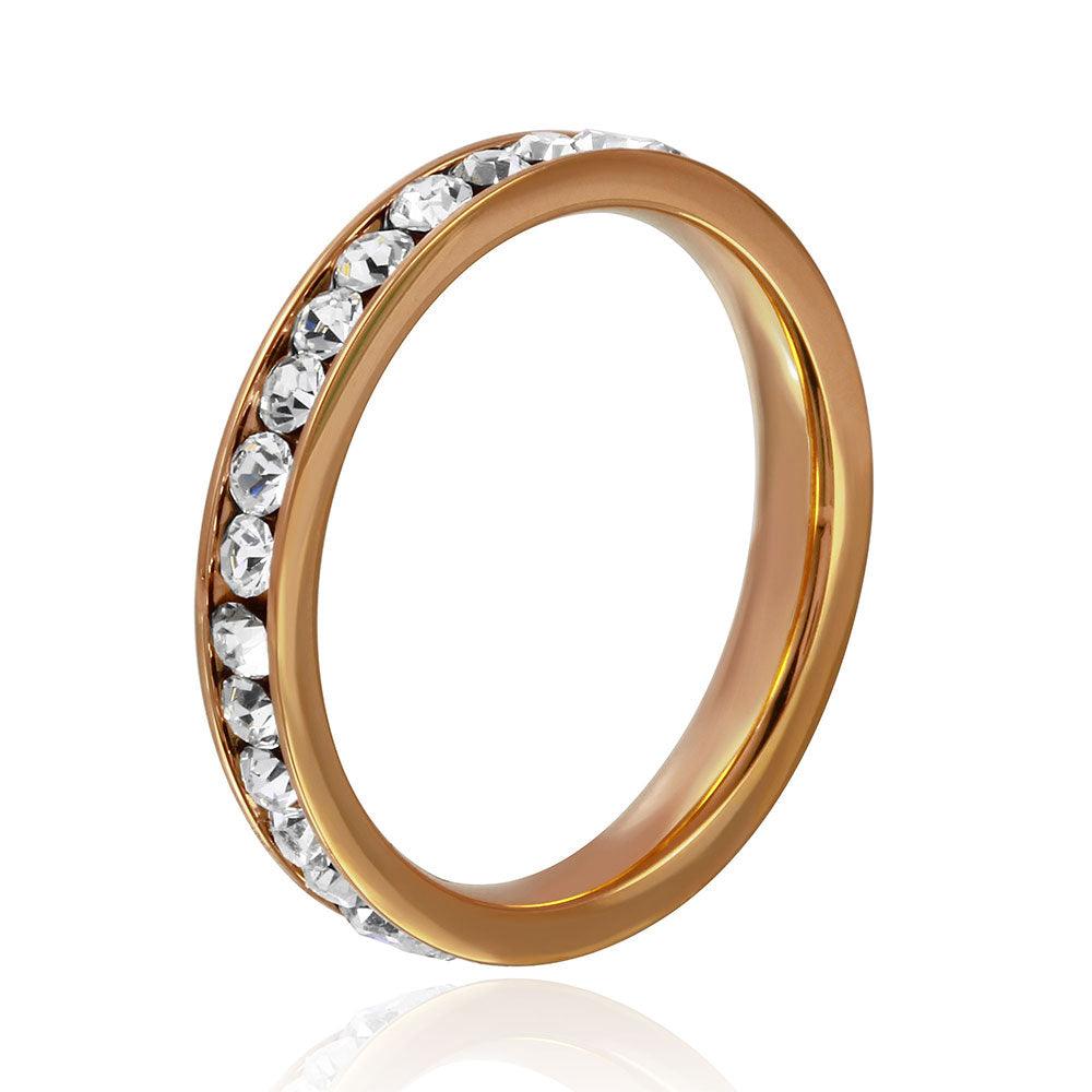 Stainless Steel Rose Gold Color CZ Eternity Band Ring- SSR15RGP