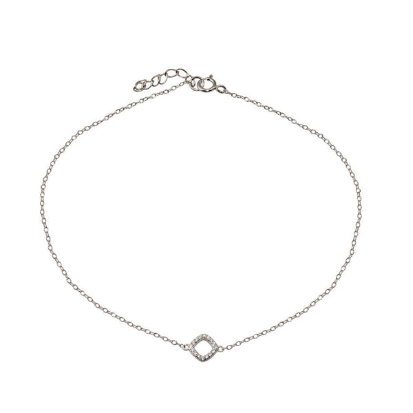 Rhodium Plated 925 Sterling Silver Dangling Square Clear CZ Anklet - STA00002 | Silver Palace Inc.