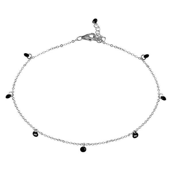 Silver 925 Rhodium Plated Dangling Black CZ Anklet - STA00572RH | Silver Palace Inc.
