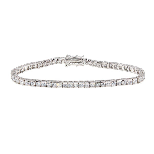 Silver 925 Rhodium Plated Clear Round CZ Tennis Bracelet - STB00010 | Silver Palace Inc.