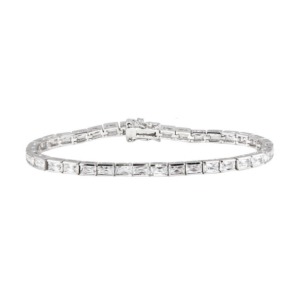 Silver 925 Rhodium Plated Clear Baguette CZ Tennis Bracelet - STB00014 | Silver Palace Inc.