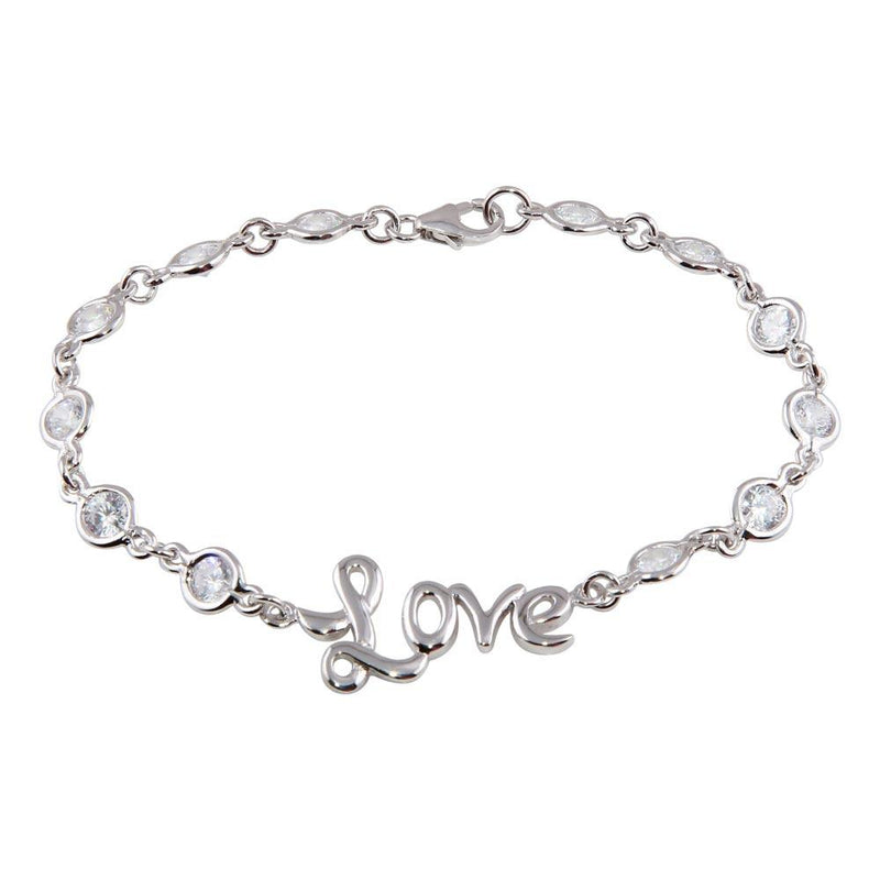 Silver 925 Rhodium Plated Clear CZ Love Bracelet - STB00041 | Silver Palace Inc.