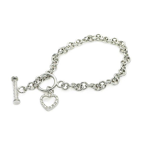Silver 925 Rhodium Plated Clear CZ Open Heart Bracelet - STB00059 | Silver Palace Inc.