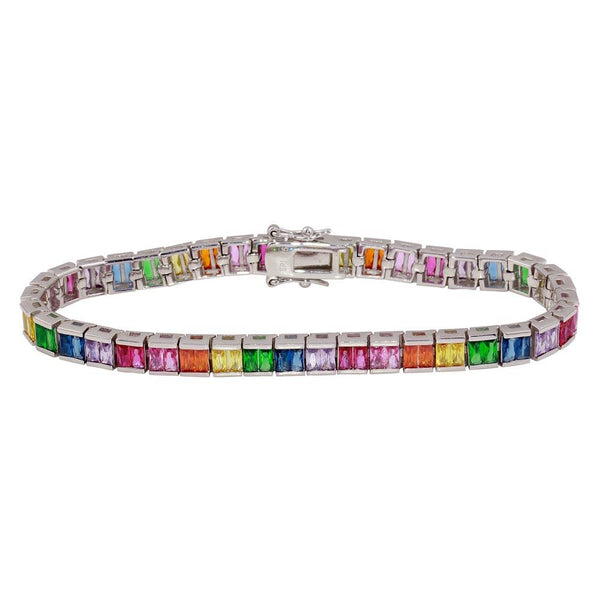 Silver 925 Rhodium Plated 6mm Multi-Colored Square CZ Tennis Bracelet - STB00064RB | Silver Palace Inc.