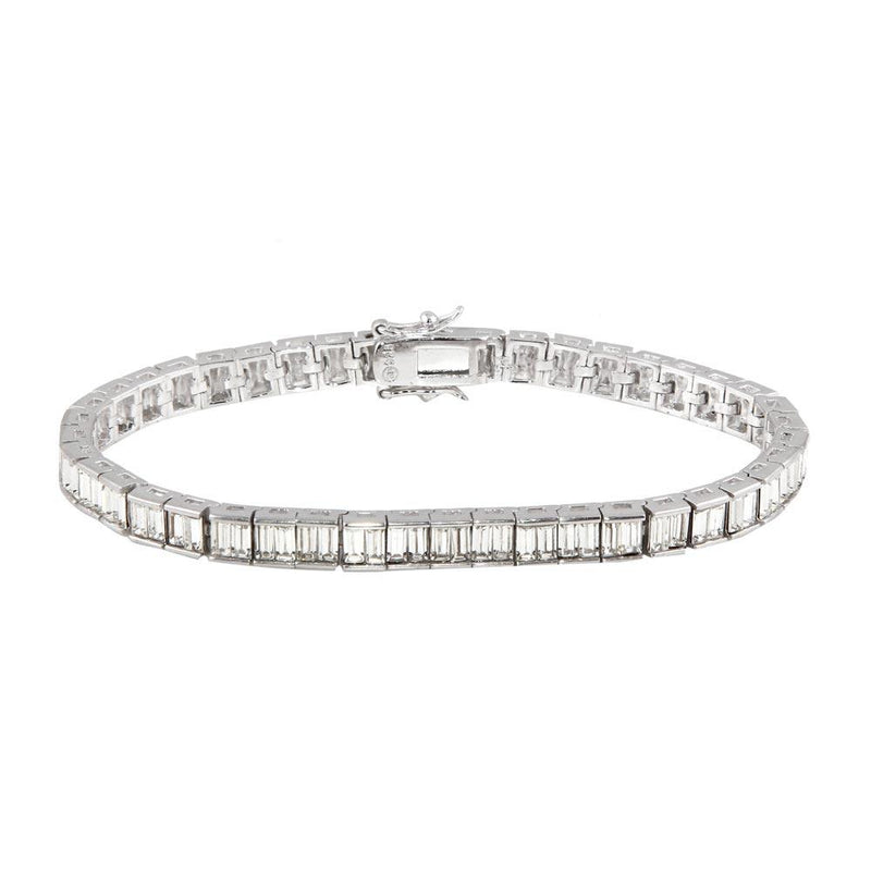 Silver 925 Rhodium Plated 6mm Clear Baguette CZ Tennis Bracelet - STB00064 | Silver Palace Inc.