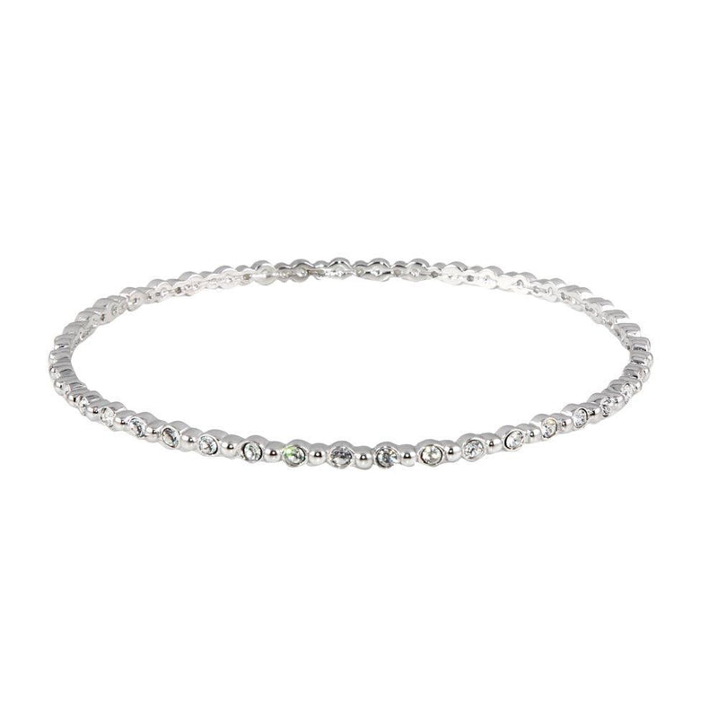 Silver 925 Rhodium Plated Round Clear CZ Bangle Bracelet - STB00109 | Silver Palace Inc.