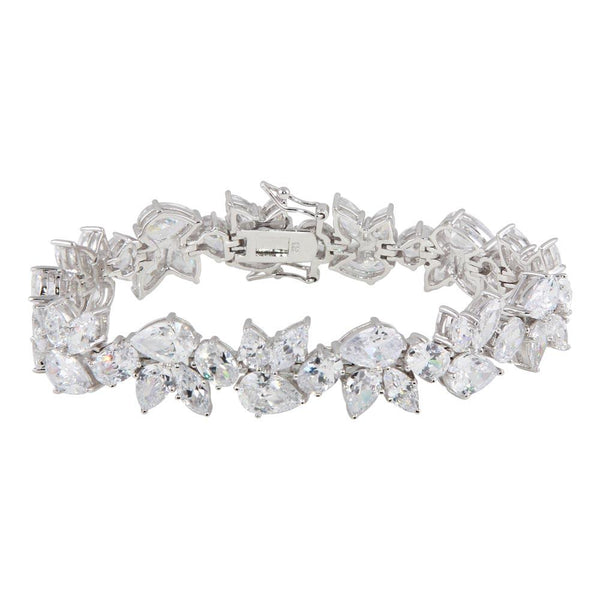 Silver 925 Rhodium Plated Flower Clear CZ Bracelet - STB00148 | Silver Palace Inc.