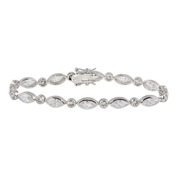Silver 925 Rhodium Plated Clear Round and Marquise CZ Tennis Bracelet - STB00241 | Silver Palace Inc.