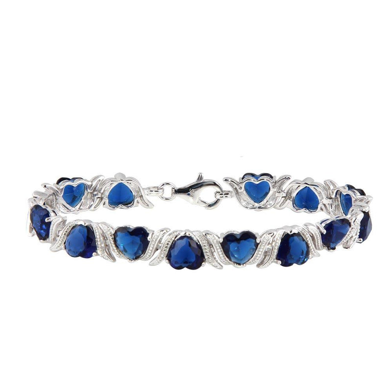 Silver 925 Rhodium Plated Blue CZ Heart Bracelet - STB00291 | Silver Palace Inc.