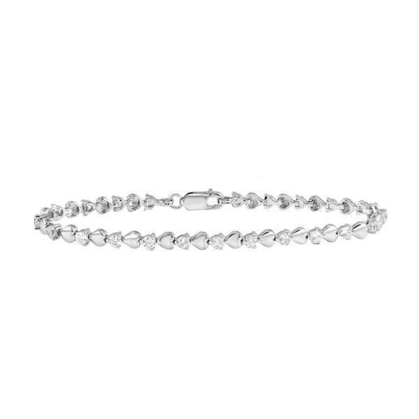 Silver 925 Rhodium Plated Heart Clear CZ Tennis Bracelet - STB00300 | Silver Palace Inc.