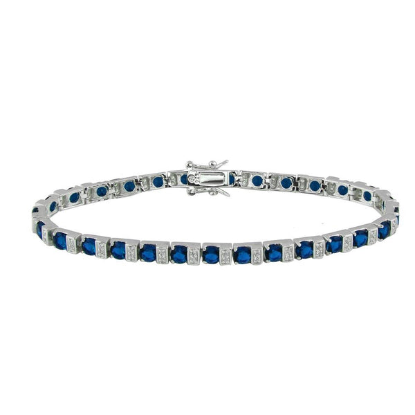 Silver 925 Rhodium Plated Clear and Blue CZ Tennis Bracelet - STB00344SEP-BLUE | Silver Palace Inc.