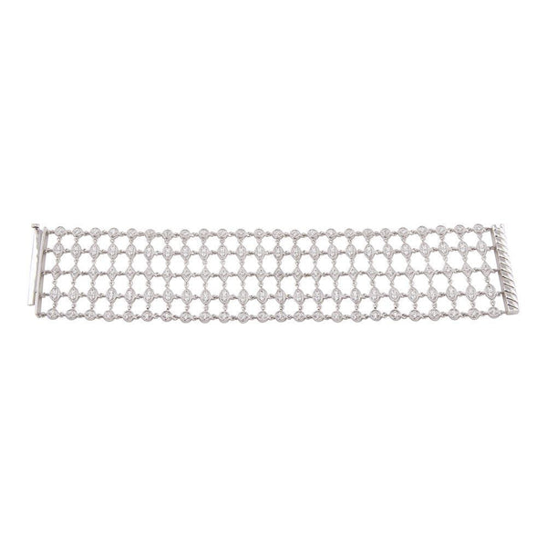 Silver 925 Rhodium Plated Round Clear CZ Net Bracelet - STB00361 | Silver Palace Inc.