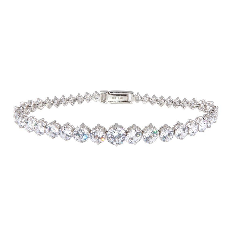Silver 925 Rhodium Plated Graduated Clear CZ Tennis Bracelet - STB00384 | Silver Palace Inc.