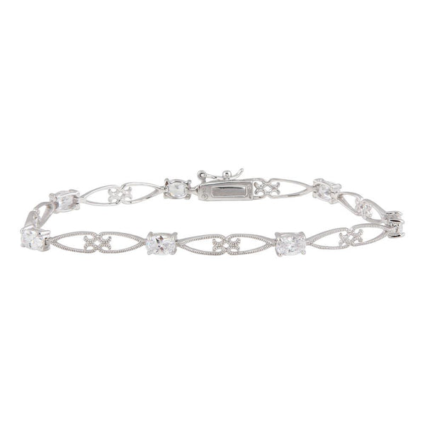 Silver 925 Rhodium Plated Clear CZ Elongated Heart Link Bracelet - STB00422 | Silver Palace Inc.