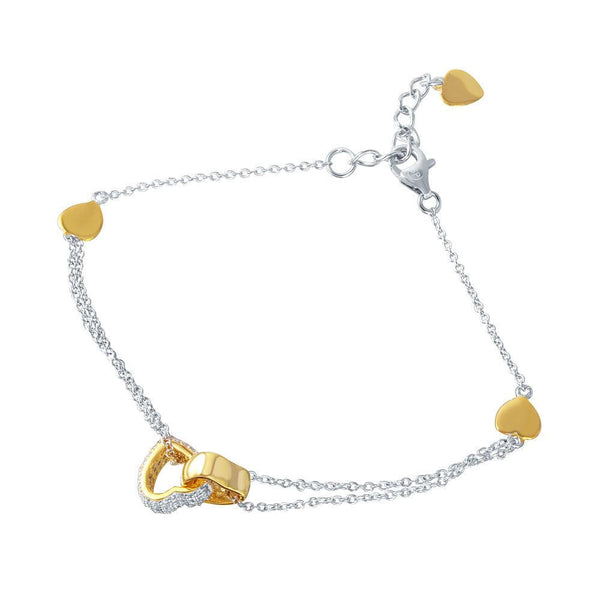 Silver 925 Rhodium Plated CZ Gold Hearts Charm Bracelet - STB00519 | Silver Palace Inc.