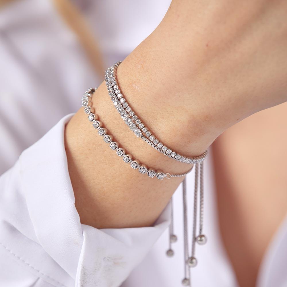 Rhodium Plated 925 Sterling Silver CZ Lariat Bracelet - STB00534