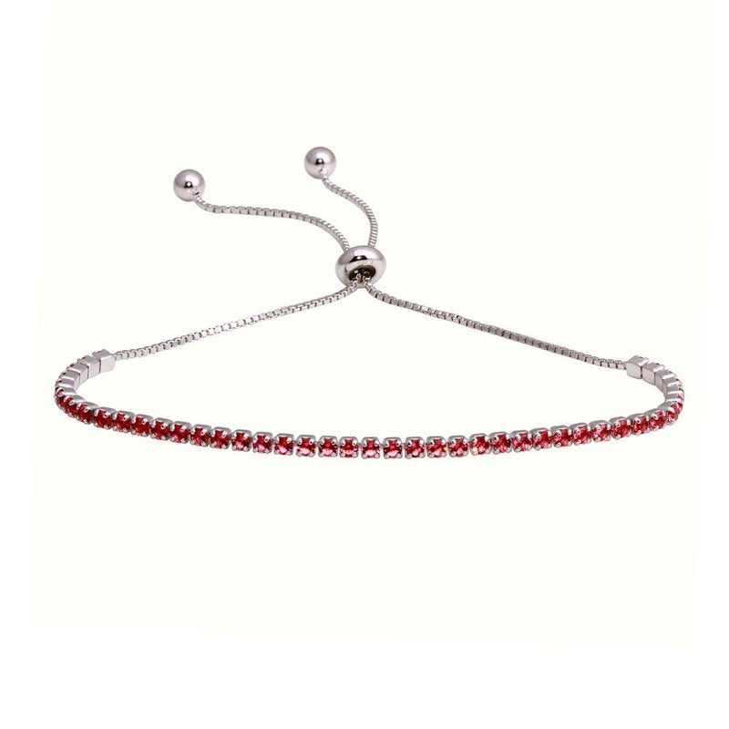 Silver 925 Rhodium Plated Red CZ Lariat Bracelet - STB00534RH-RED | Silver Palace Inc.