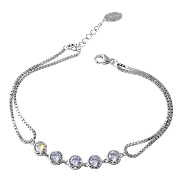 Silver 925 Rhodium Plated Double Strand Box Bracelet with Round CZ - STB00538RH | Silver Palace Inc.
