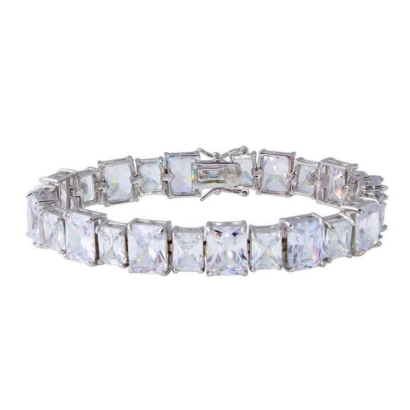 Silver 925 Rhodium Plated 11mm Alternating Large and Small Rectangle CZ Tennis Bracelet - STB00544RH | Silver Palace Inc.