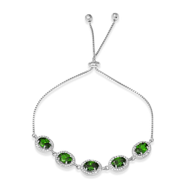 Silver 925 Rhodium Plated 5 Micro Pave Green Oval and Clear Round CZ Lariat Bracelet - STB00548GRN | Silver Palace Inc.