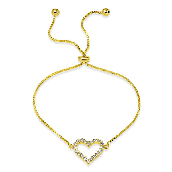 Silver 925 Gold Plated Open Heart CZ Lariat Bracelet - STB00550GP | Silver Palace Inc.
