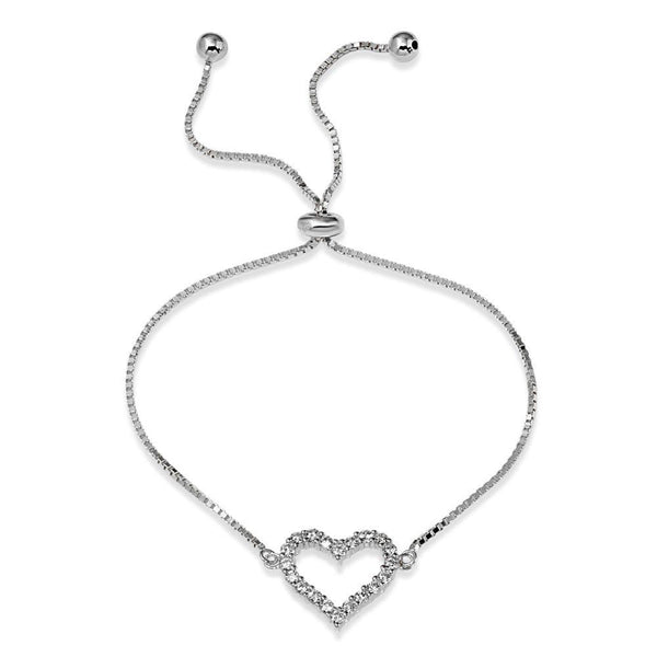 Silver 925 Rhodium Plated Open Heart CZ Lariat Bracelet - STB00550RH | Silver Palace Inc.