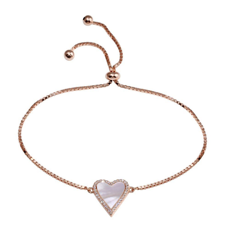 Silver 925 Rose Gold Plated Lariat MOP CZ Heart Bracelet - STB00584RGP | Silver Palace Inc.