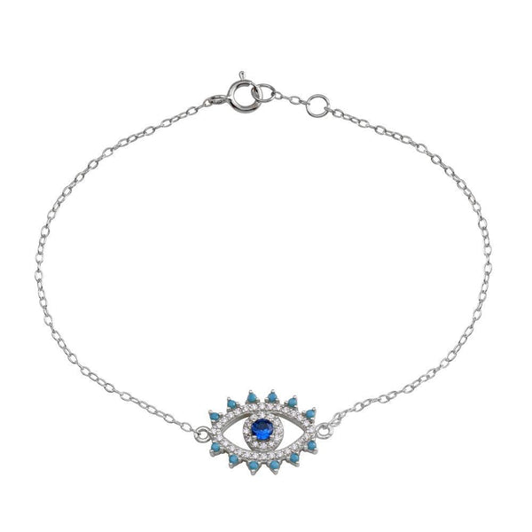 Rhodium Plated 925 Sterling Silver Evil Eye CZ Heart Bracelet