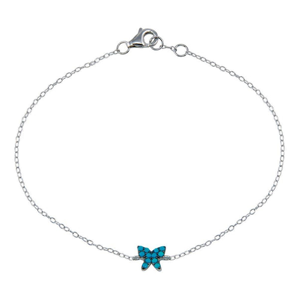 Rhodium Plated 925 Sterling Silver Turquoise Butterfly Bracelet - STB00588 | Silver Palace Inc.