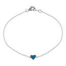 Rhodium Plated 925 Sterling Silver Turquoise Heart Bracelet - STB00589-BLU | Silver Palace Inc.