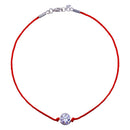 Rhodium Plated 925 Sterling Silver Single CZ Red Cord Bracelet - STB00592 | Silver Palace Inc.