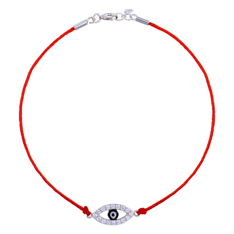 Rhodium Plated 925 Sterling Silver Evil Eye CZ Red Cord Bracelet - STB00594 | Silver Palace Inc.
