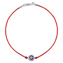 Rhodium Plated 925 Sterling Silver Round Evil Eye CZ Red Cord Bracelet - STB00598 | Silver Palace Inc.