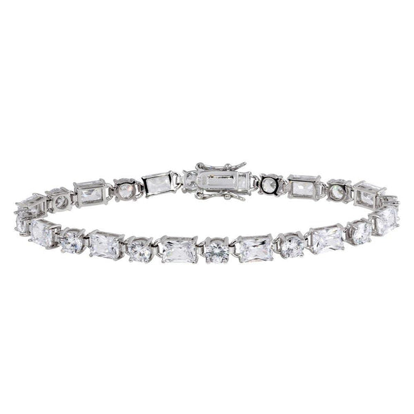 Silver 925 Rhodium Plated Round and Rectangle CZ Tennis Bracelet - STB00559 | Silver Palace Inc.