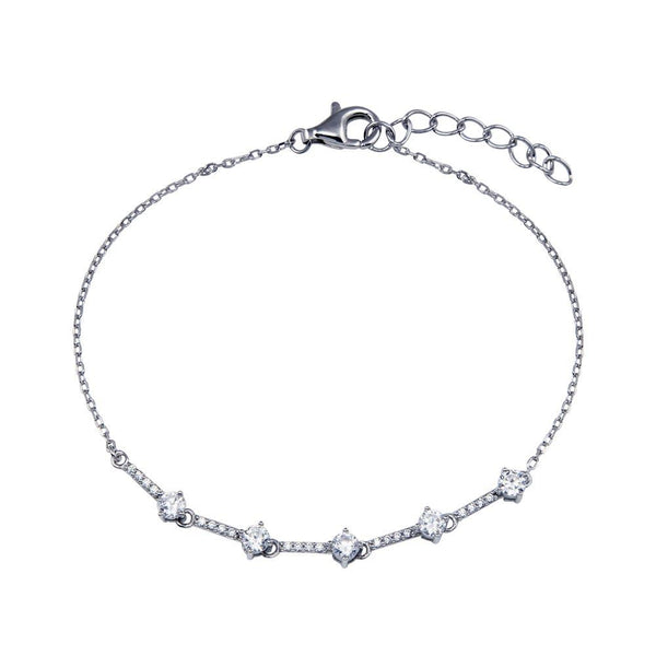 Silver 925 Rhodium Plated CZ Link Chain Bracelet -STB00607 | Silver Palace Inc.