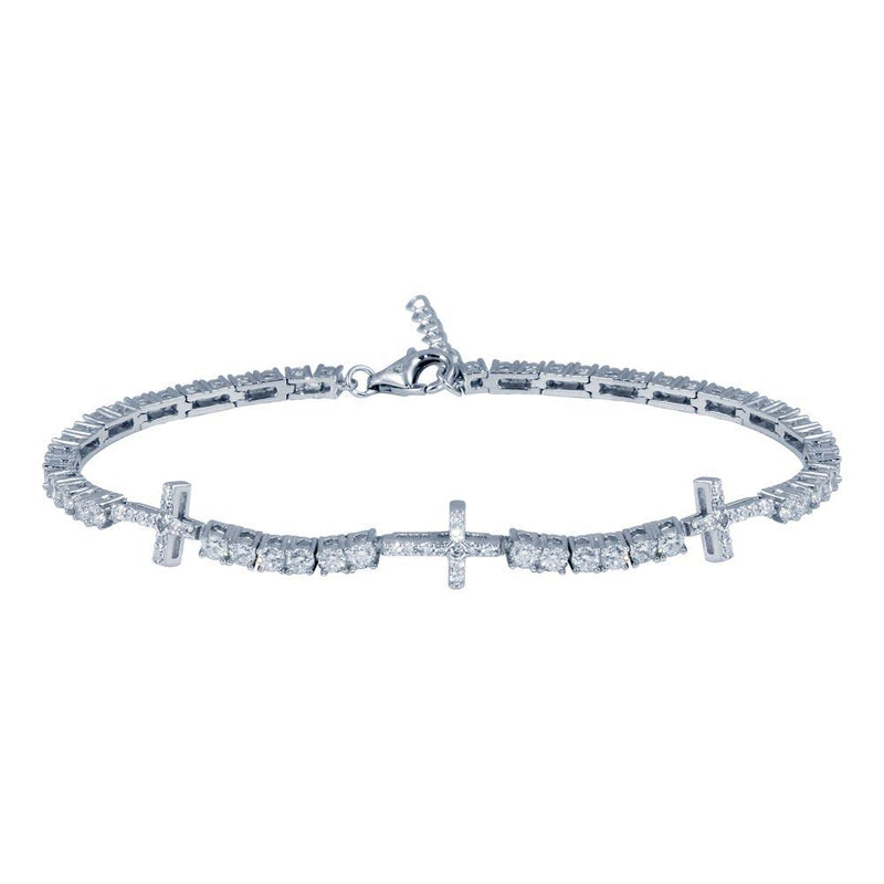 Rhodium Plated 925 Sterling Silver 7.6mm Cross Link CZ Tennis Bracelet - STB00608 | Silver Palace Inc.