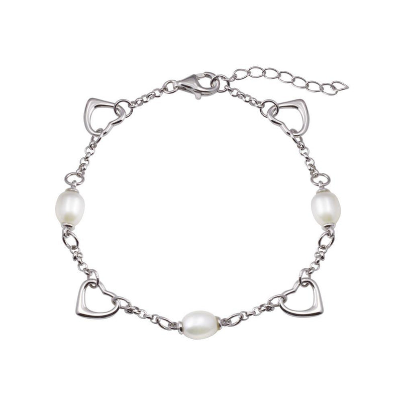 Rhodium Plated 925 Sterling Silver Heart Mother of Pearl Adjustable Bracelet - STB00617 | Silver Palace Inc.